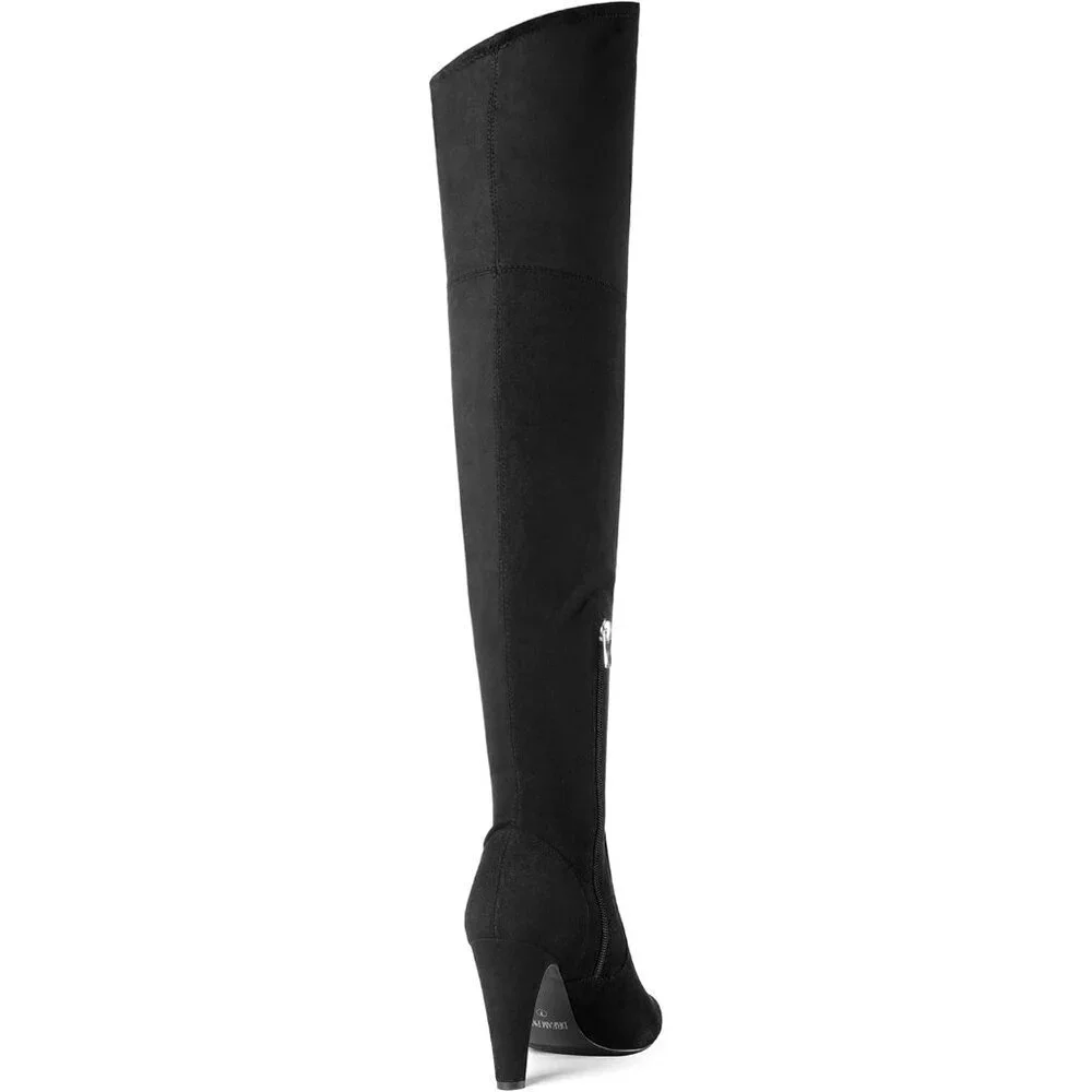 Women's Black/Suede Faux Leather Thigh High Over The Knee Long Pointed Toe Boots